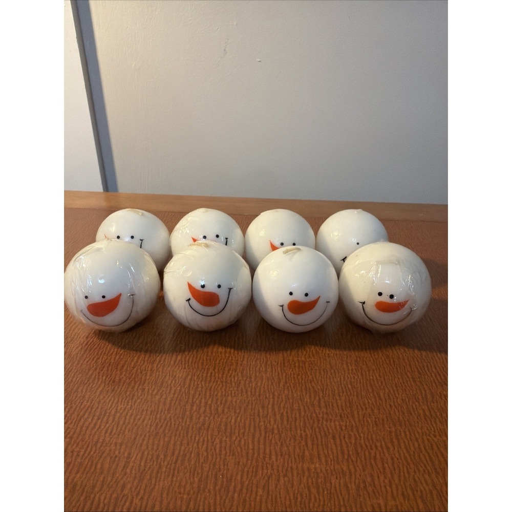 Vtg Set Of 8 Snowman Candles 2" Spheres
